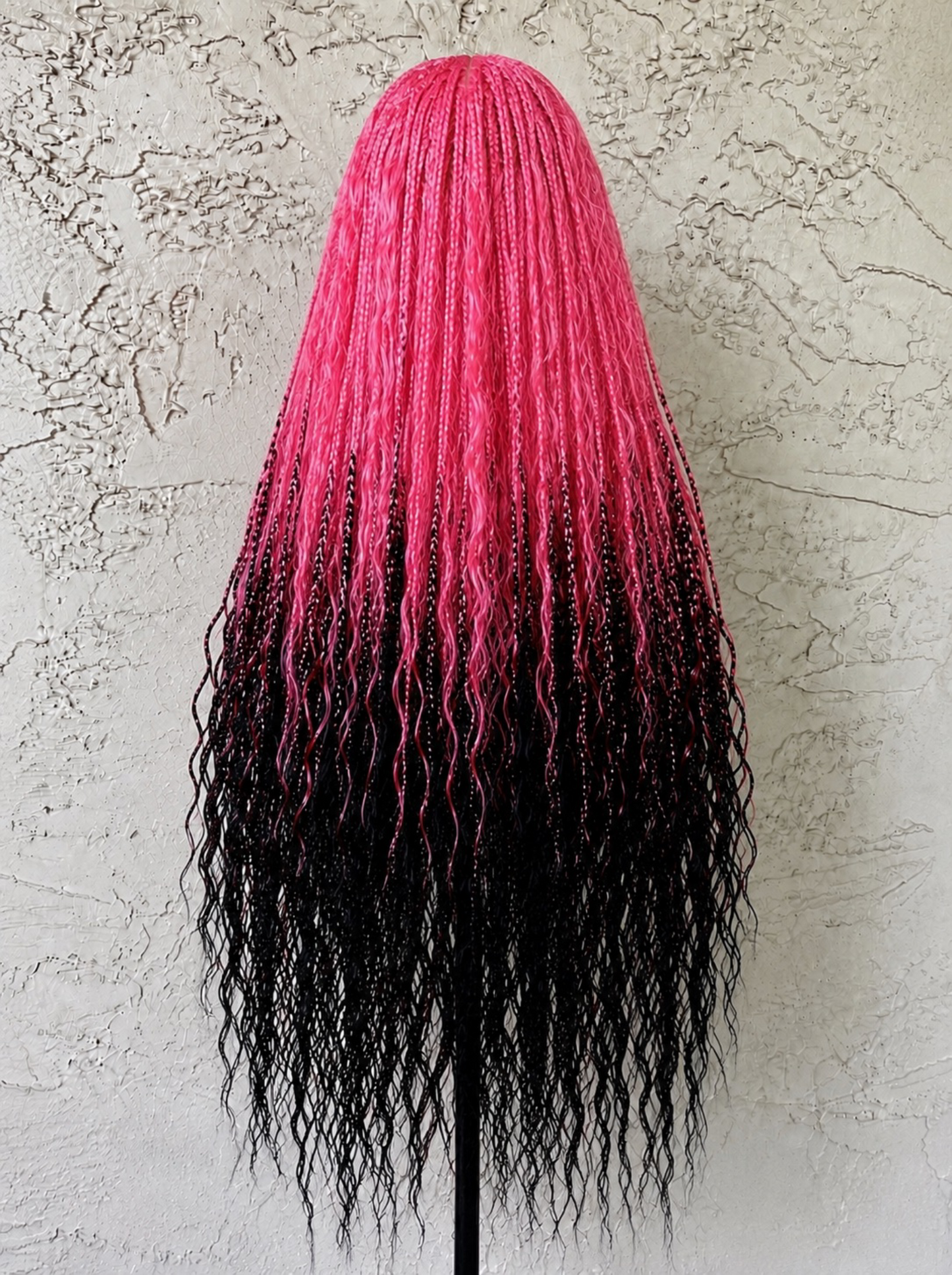 Luxury Custom-Color Human Hair Lace Front Boho Braided Wig (26in) - Custom Pink & Black, Handmade, Pre-Styled, Party-Ready, Daily wear, Wigs by Aya
