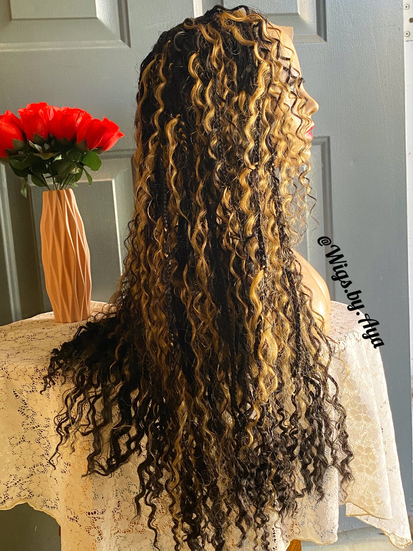 Full lace human hair boho braids.