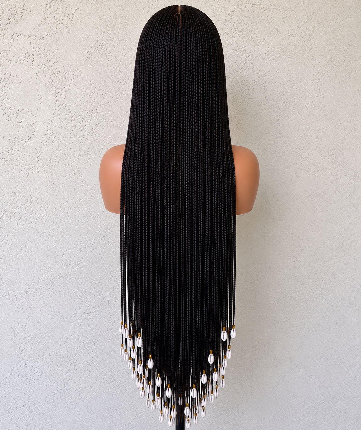 Full Lace Knotless Braided Wig with Cowrie Shells Made with Full Lace Human Hair.