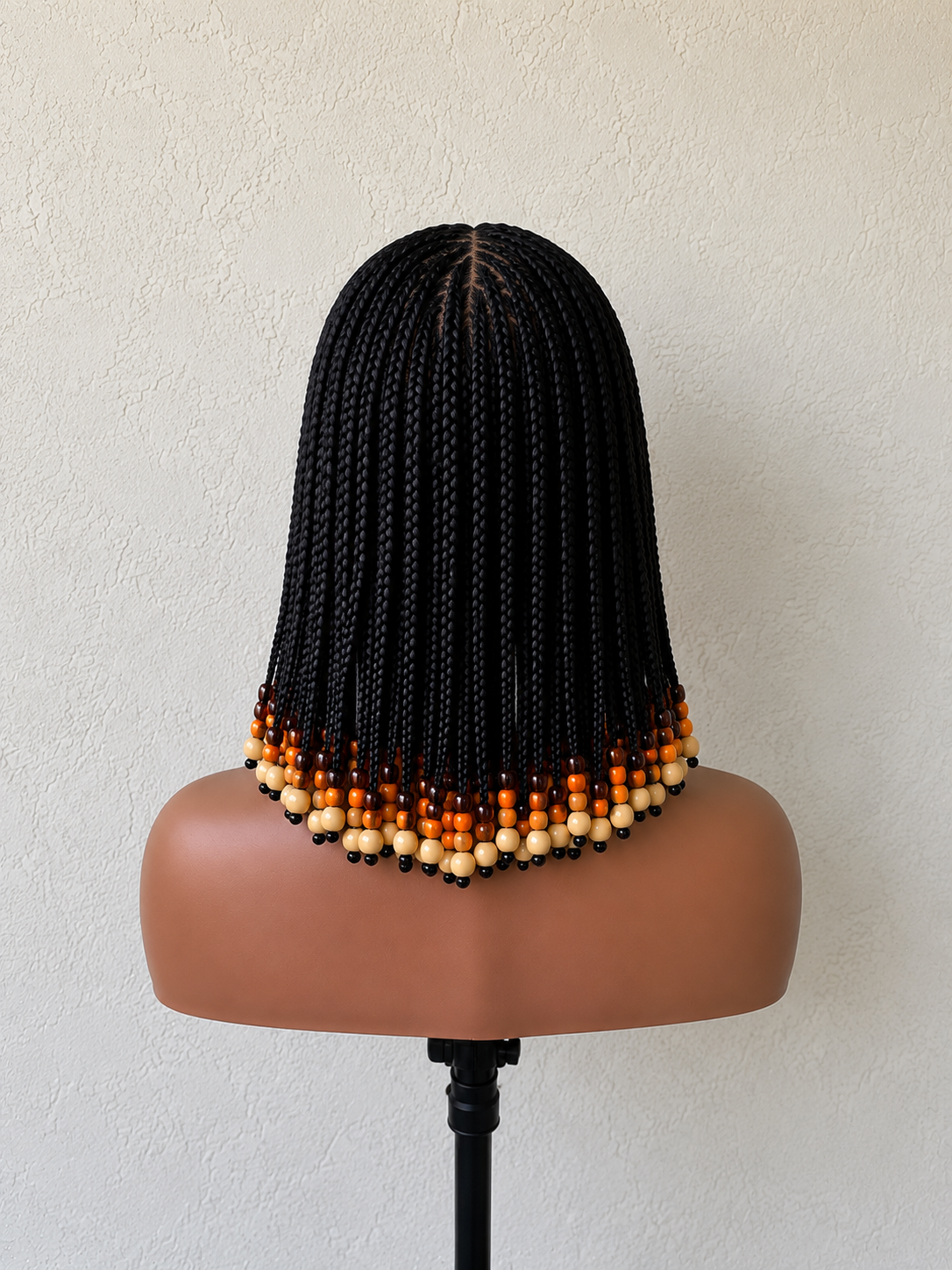 Handmade Bob Braided Full Lace Wig with Wooden Beads