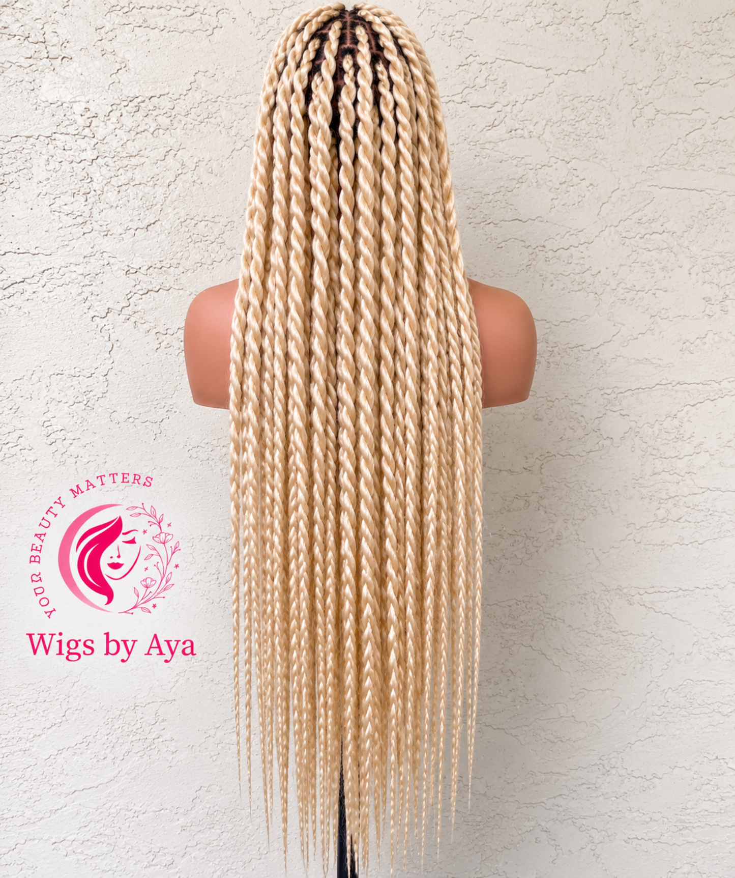 613 Blonde Jumbo Twist Braided Full Lace Wig – Handmade Knotless Twist Wig | Glueless HD Lace | Wigs by Aya