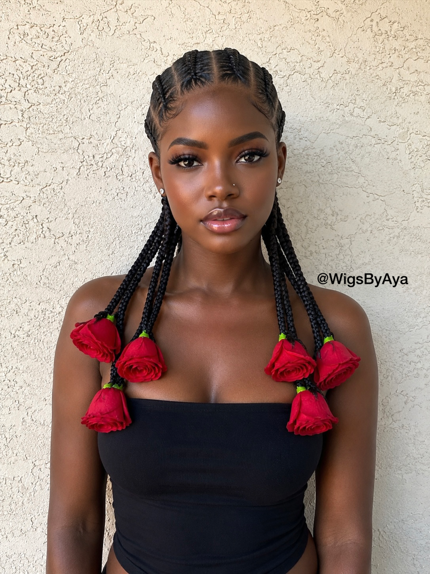 Luxury Handmade Full Lace Rose Braided Wig | Custom Cornrow Braided Wig | Floral Statement Wig