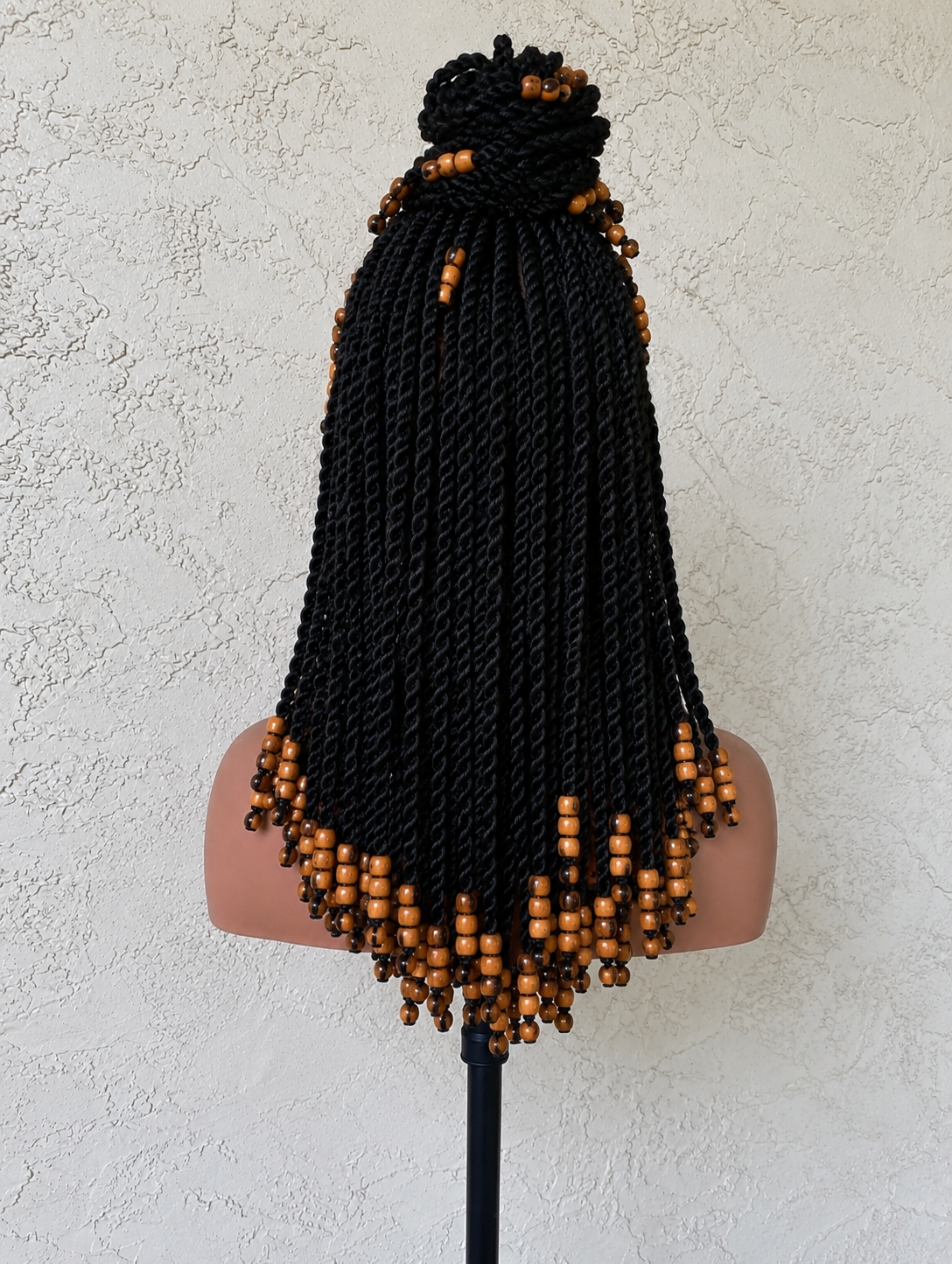 Handmade Senegalese Twist Wig with Wooden Beads | Protective Braided Full Lace Wig