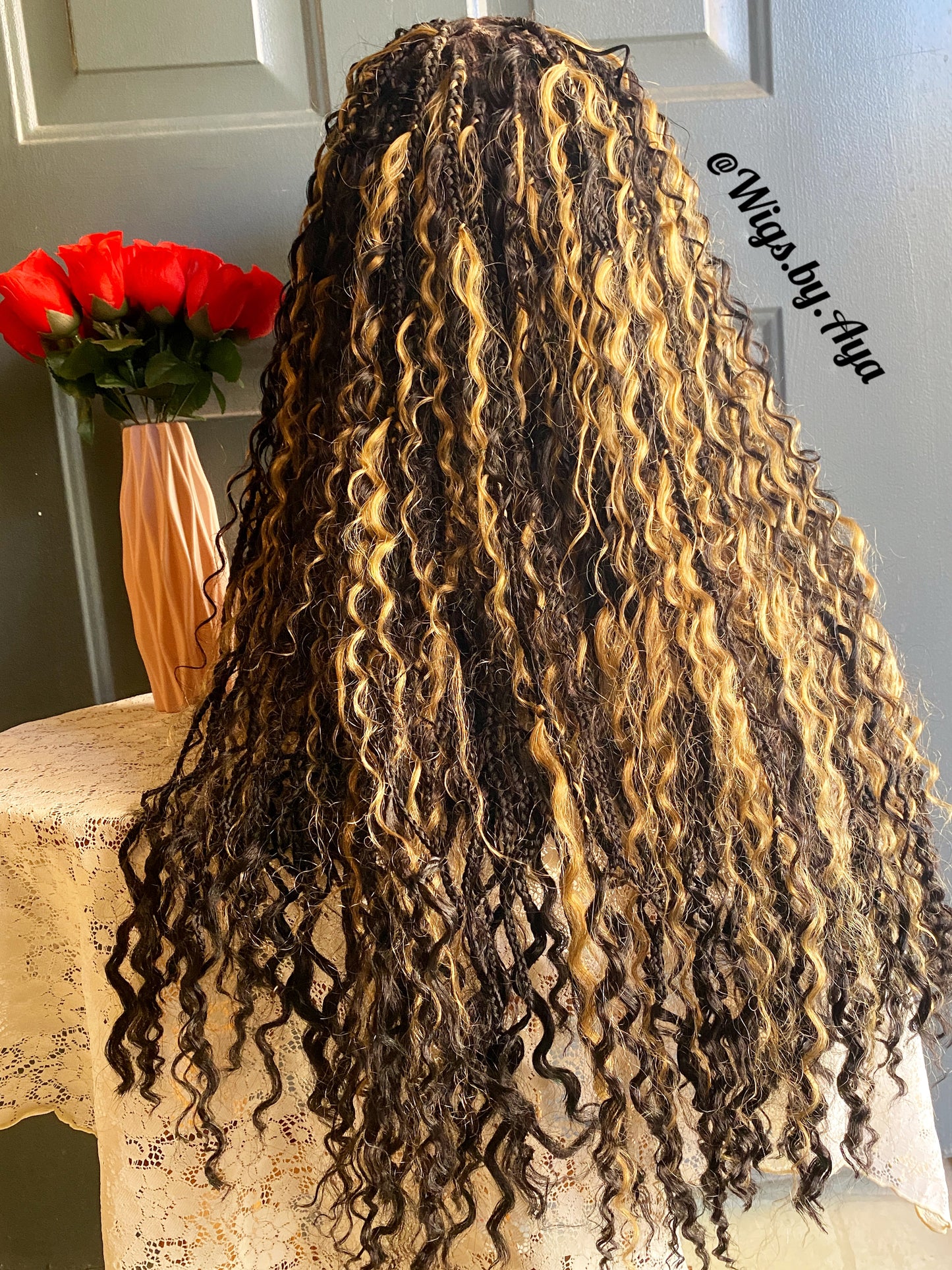 Full lace human hair boho braids.