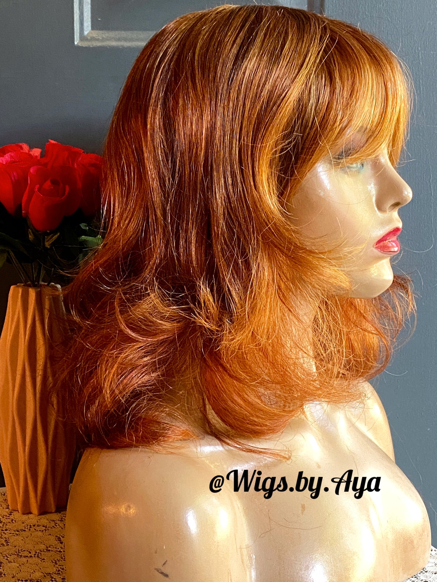 Short Bob human hair wig with bangs.