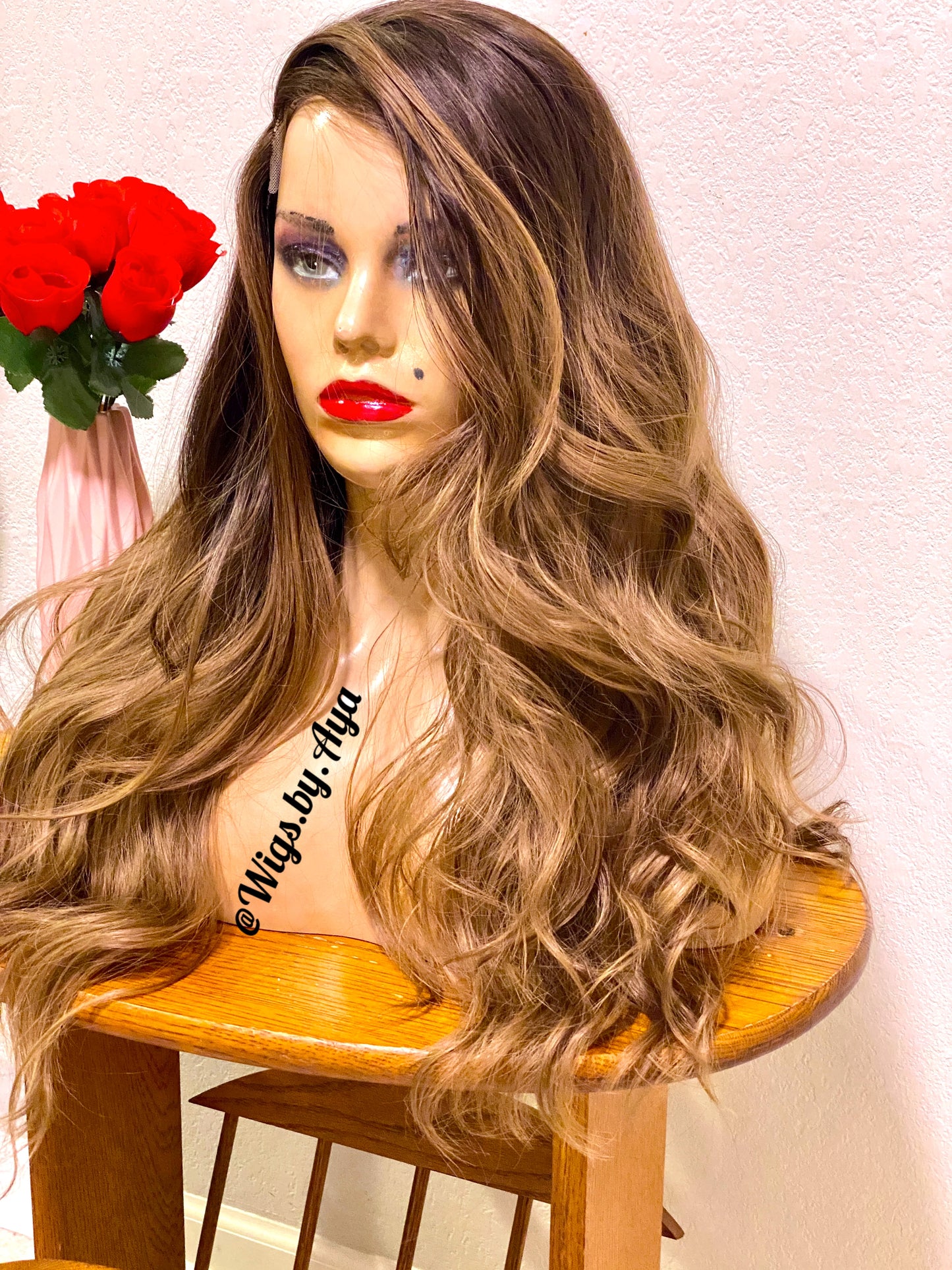 Balayage color human hair wig.