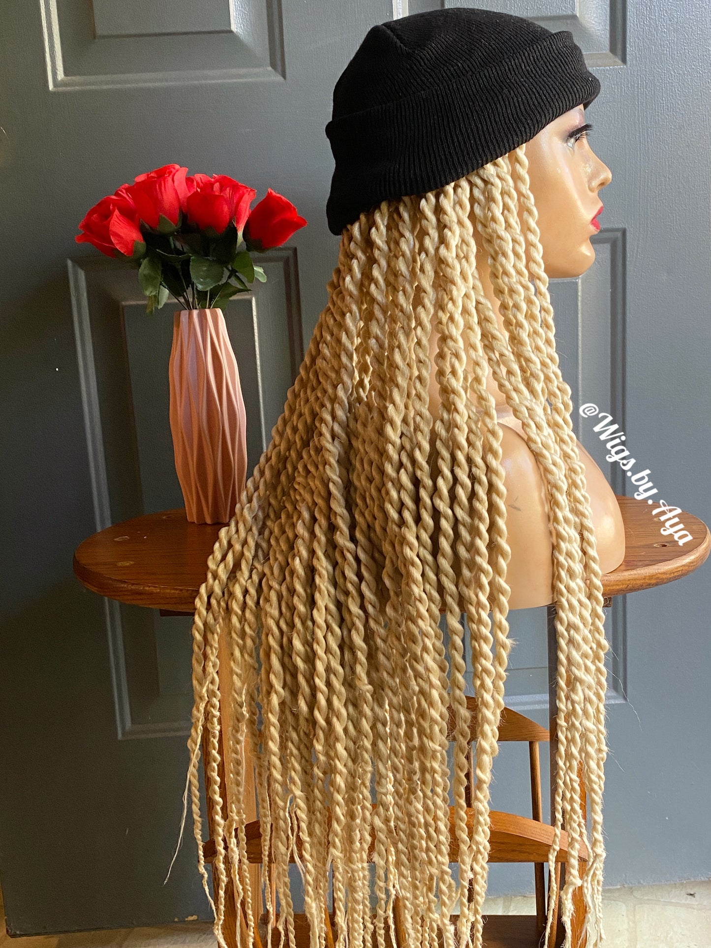 Beanie Hat wig with twists braids. Hat wig twists braids.