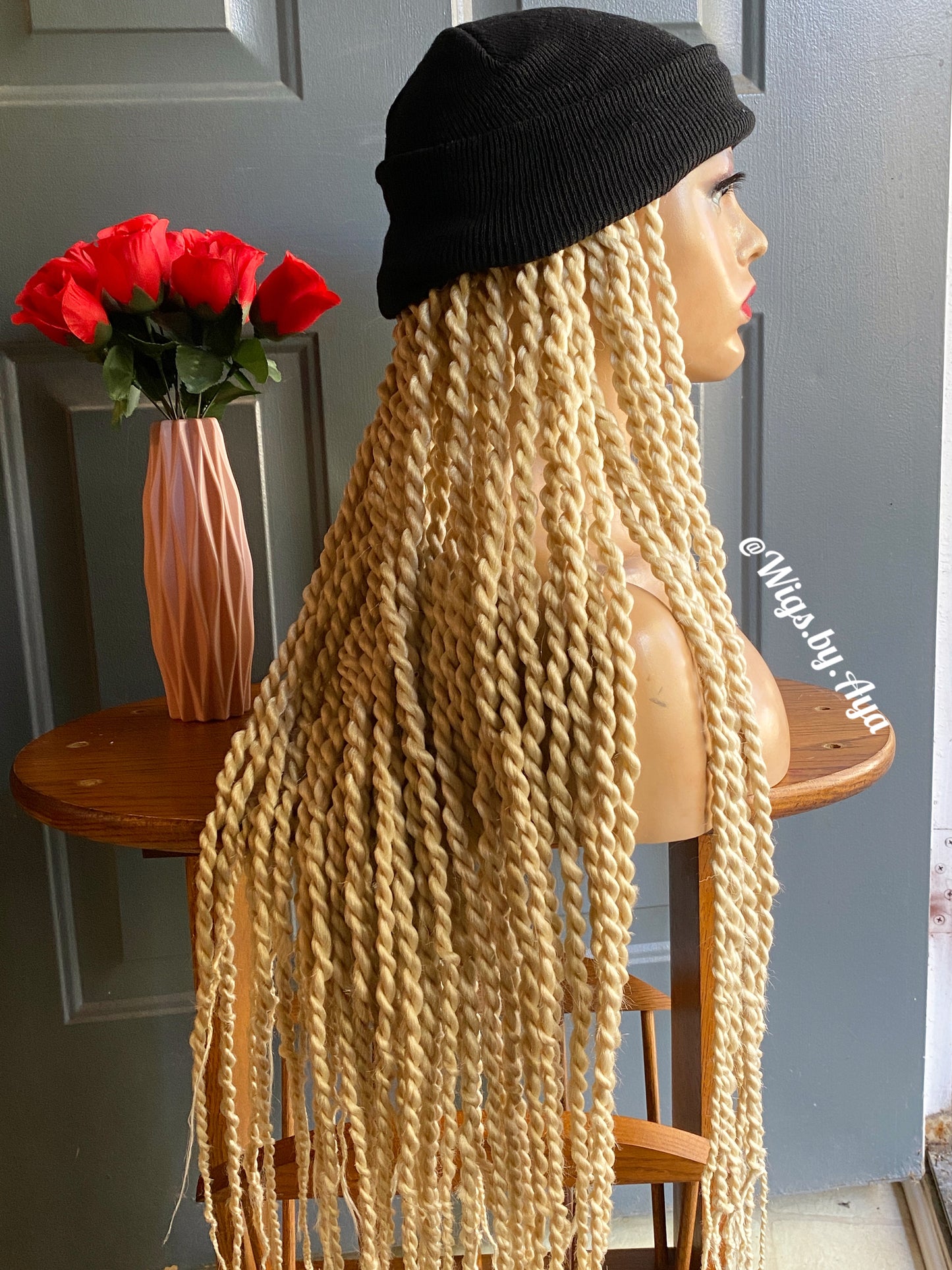 Beanie Hat wig with twists braids. Hat wig twists braids.