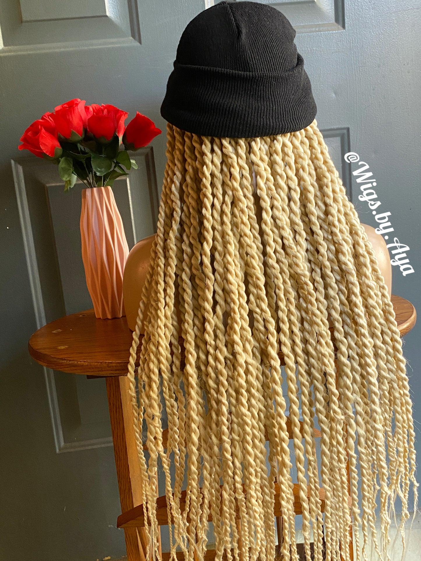 Beanie Hat wig with twists braids. Hat wig twists braids.