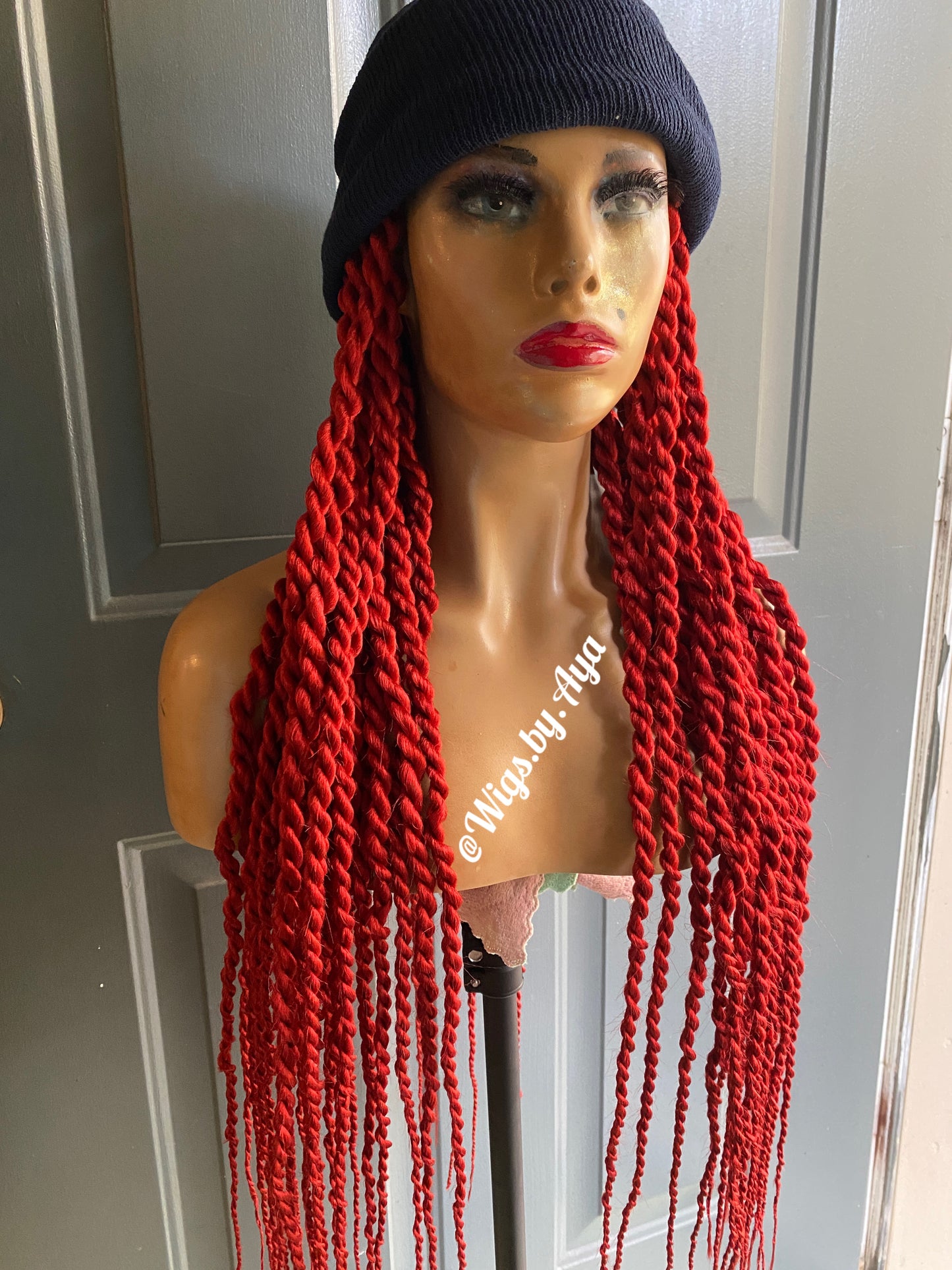 Beanie Hat with twists braids. Hat wig twists braids.