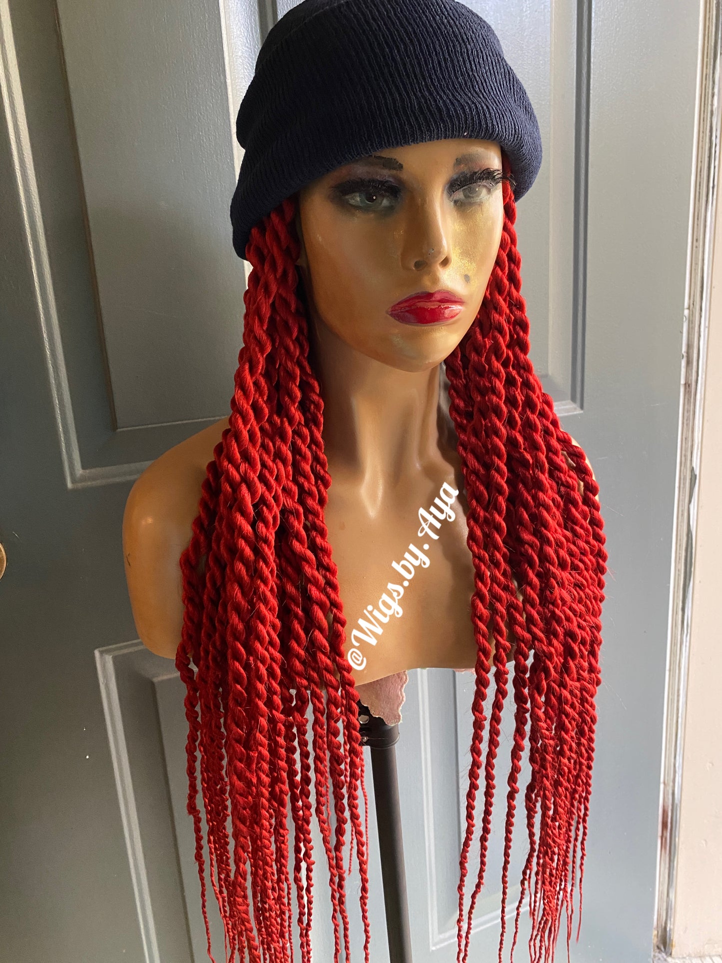 Beanie Hat with twists braids. Hat wig twists braids.