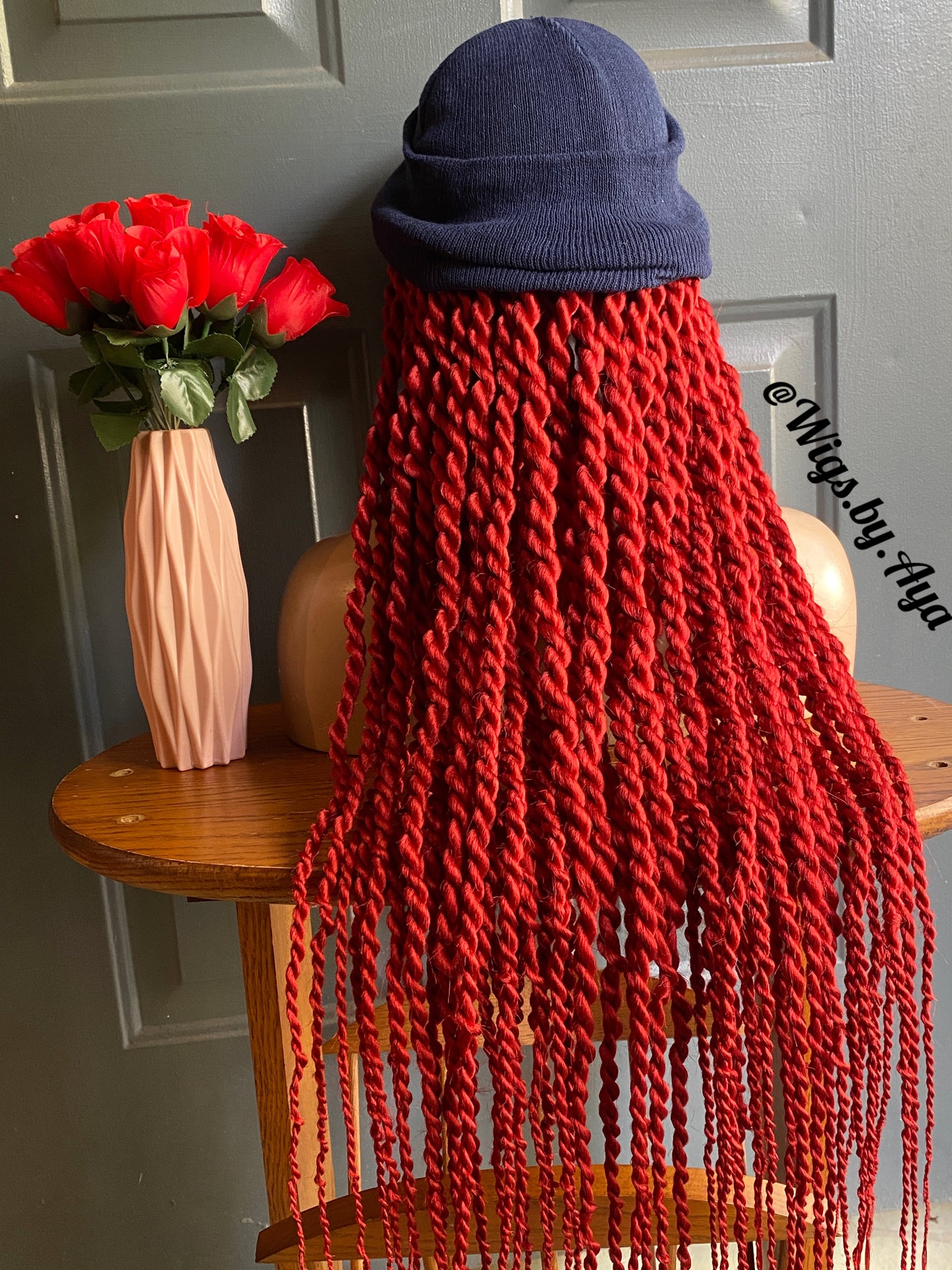 Beanie Hat with twists braids. Hat wig twists braids.
