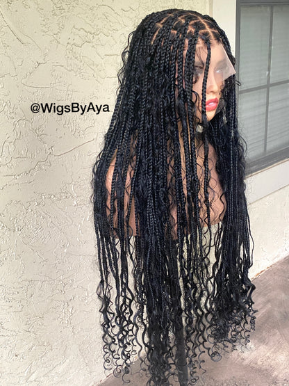 Full lace Human Hair Boho Braided Wig.