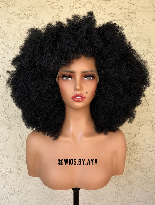 Mongolian Afro human hair wig.