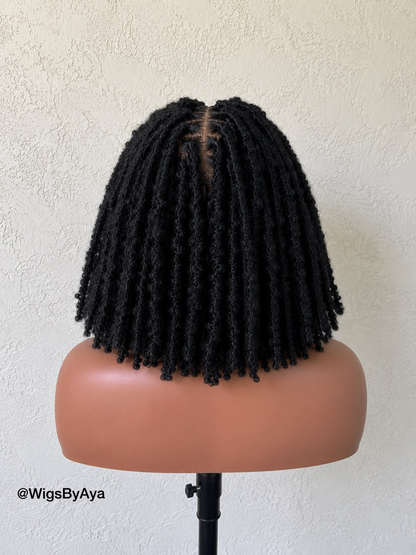 Handmade Full Lace Butterfly Faux Loc Bob Wig – Natural Black Textured Locs | Glueless Protective Style