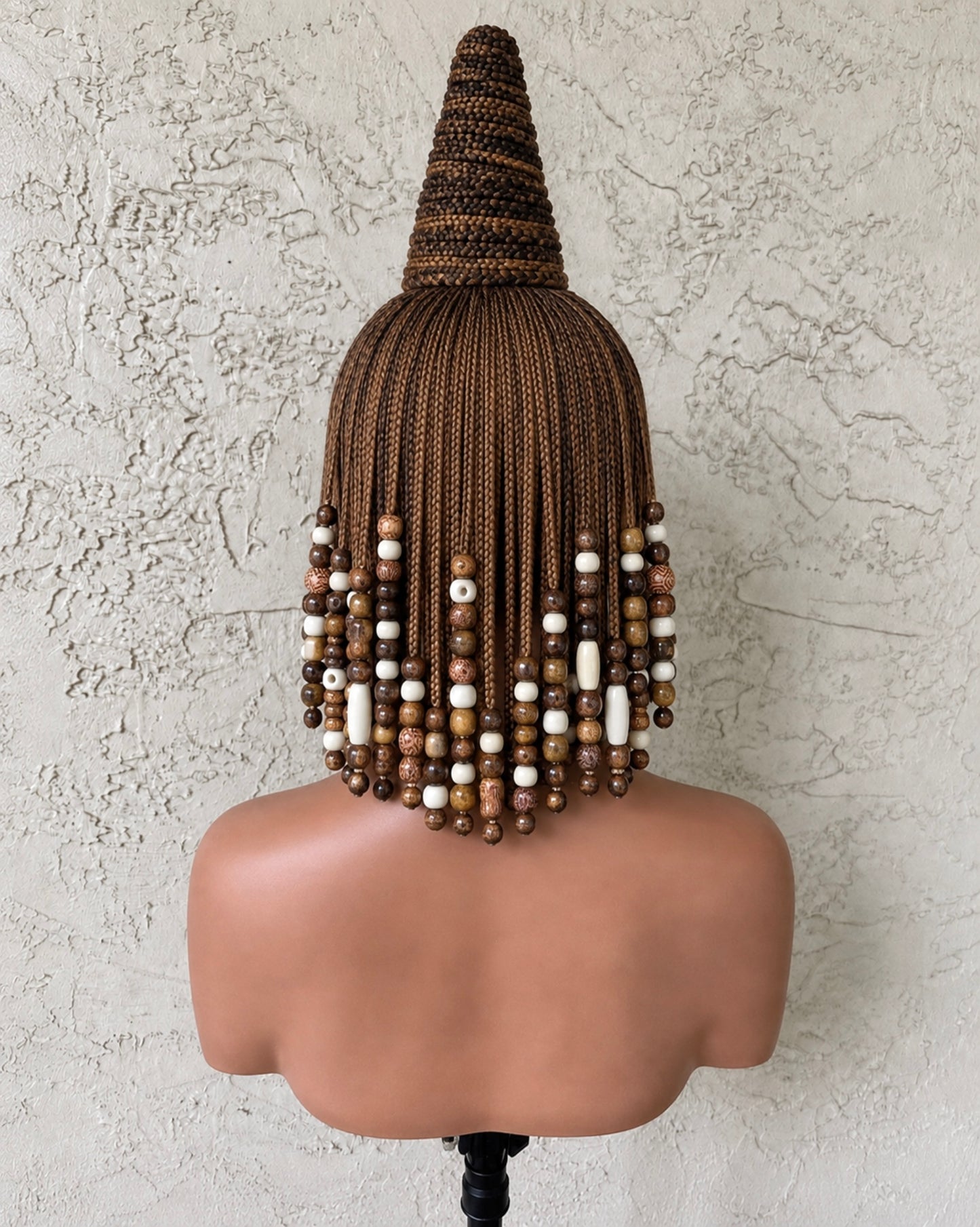 Aya Royal Beaded Cone Braid Wig – luxury, handmade wearable-art wig, |Human Hair Full Lace Wig, Adorned with Wooden Beads.