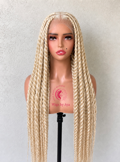 Women's 30in 613 Blonde Luxury Senegalese Twist Made with Lace Frontal Human Hair, Lace Front Wig - Pre-Plucked with Baby Hair, for Daily Wear Natural Look.