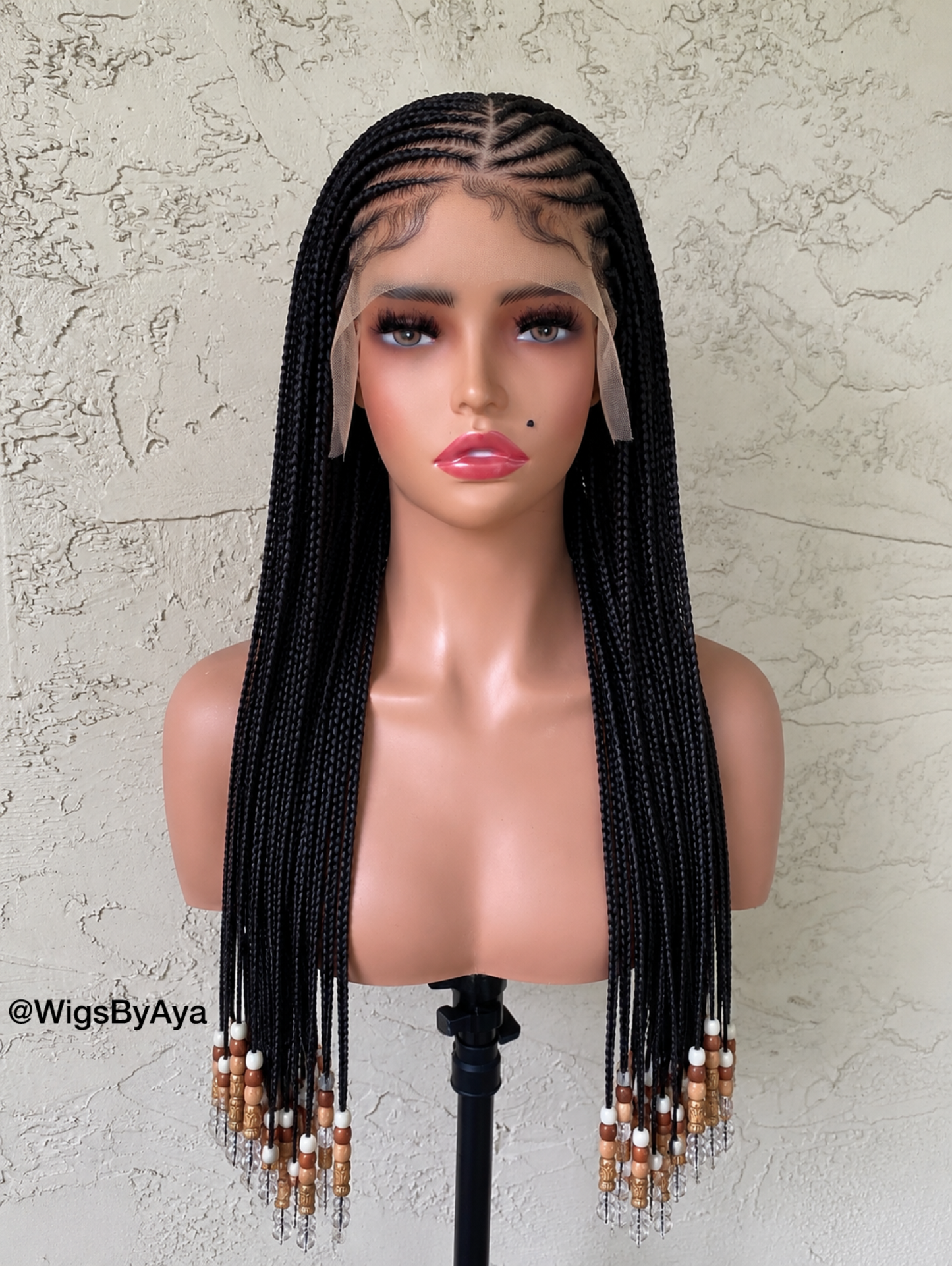 Small Knotless Braids Wig | Tribal Stitch Cornrow Front | Beaded Ends | Glueless Braided Wig