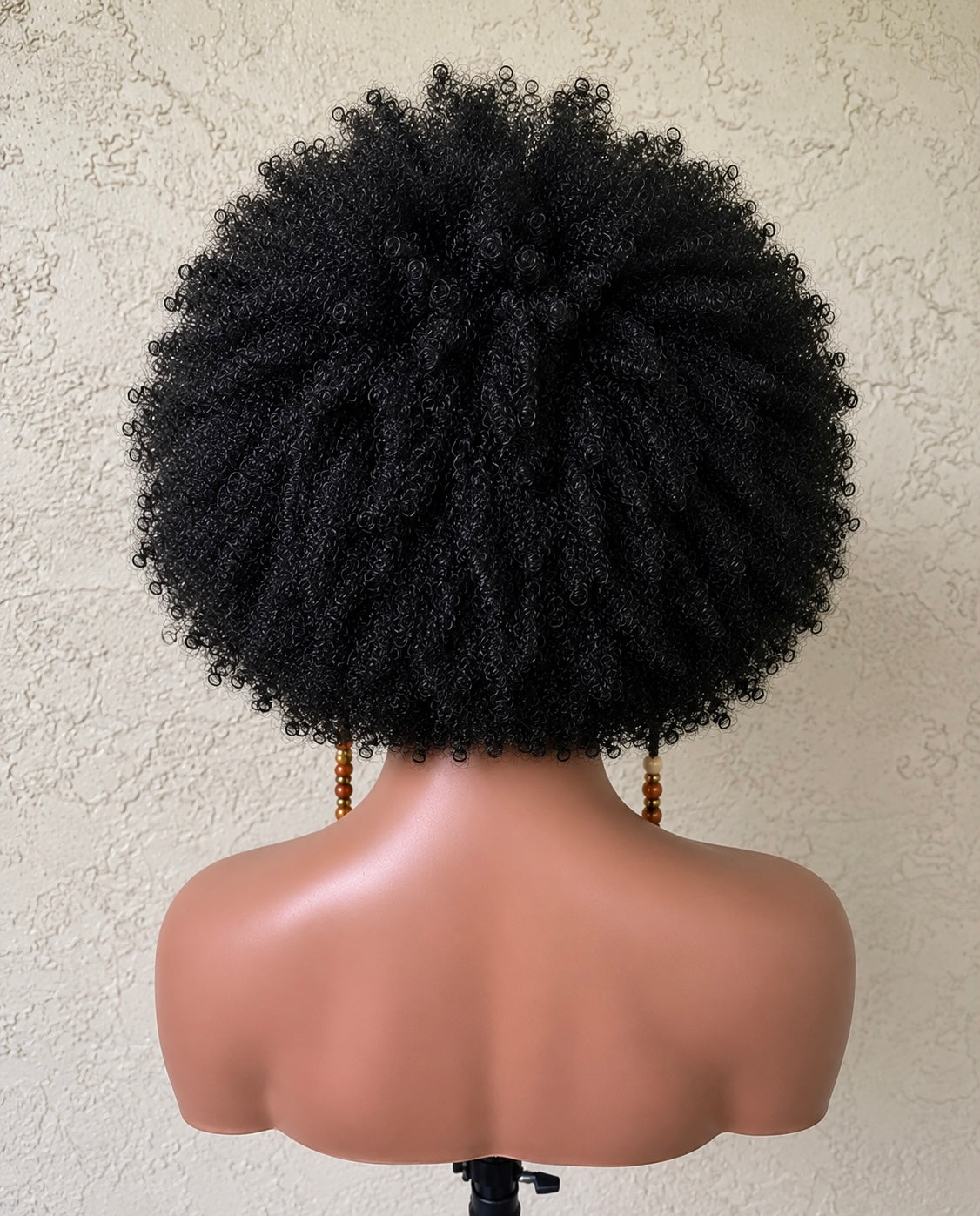Handmade Afro Puff Cornrow Braided Wig with Beads | Natural Protective Style Lace Front Wig