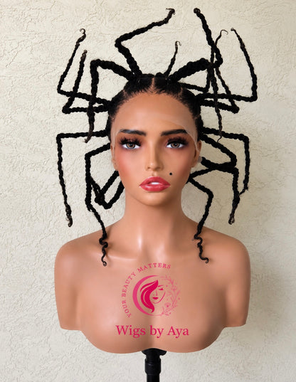 African-Inspired Sculptural Tribal Twists Braids Full Lace Human Hair Wig | Handmade Wearable Hair Art for Film, Fashion Shoots, Stage & Performance.