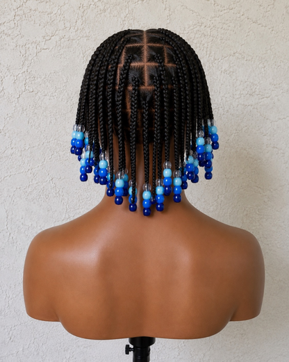 Men’s Full Lace Human Hair Braided Wig with Beads.