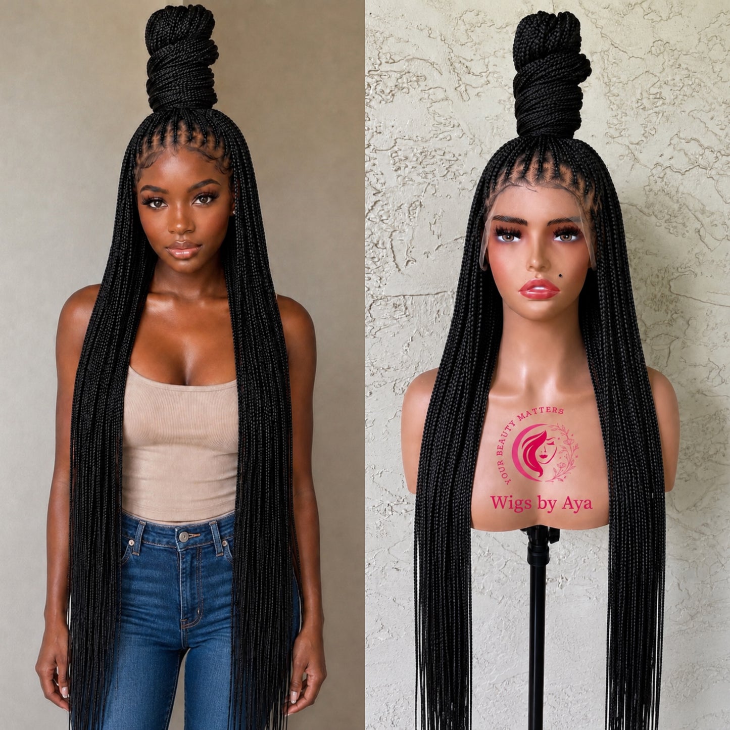 30” inches Full Kace Knotless Braided wig. Made with Full Lace Human Hair.