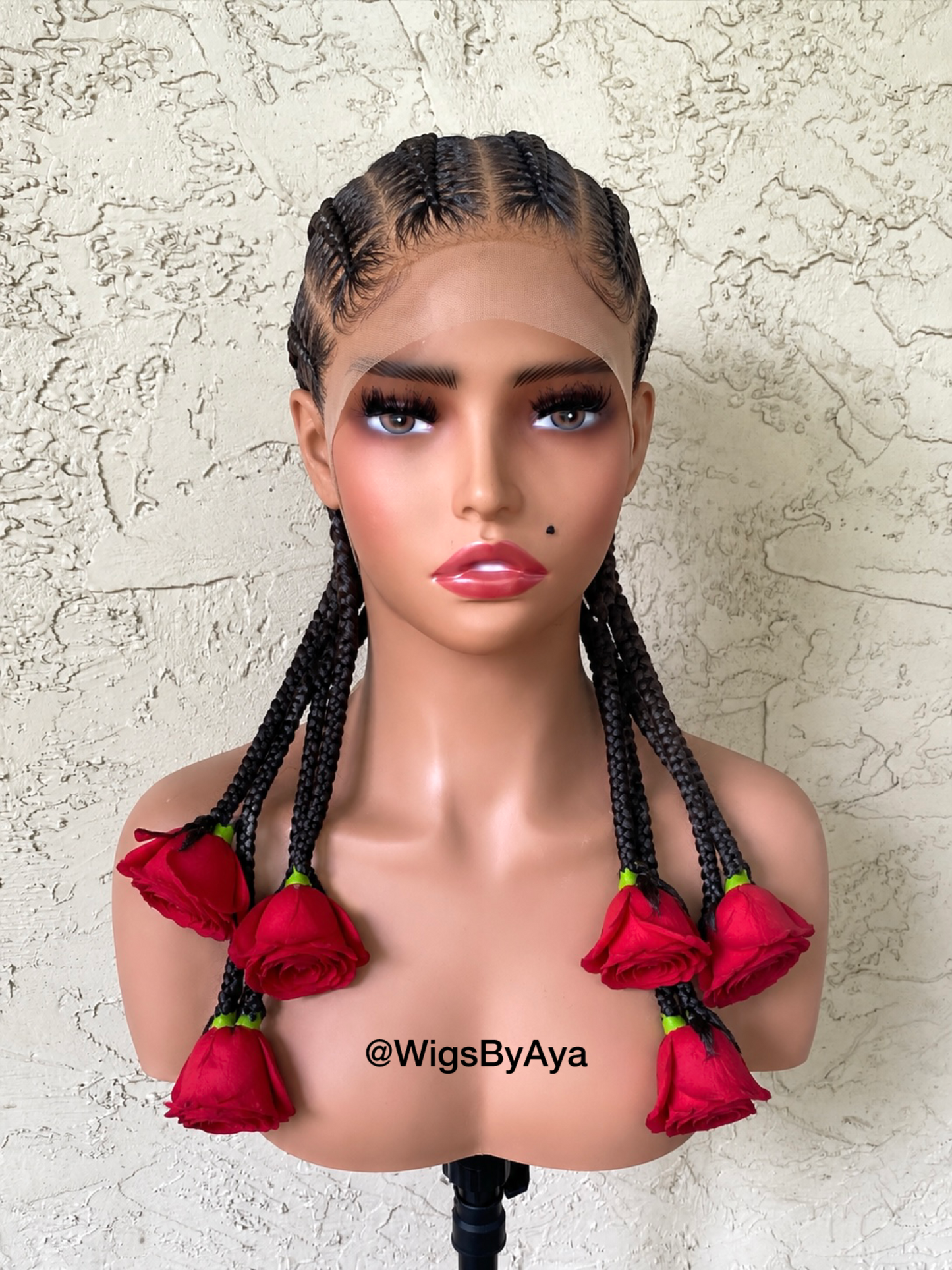 Luxury Handmade Full Lace Rose Braided Wig | Custom Cornrow Braided Wig | Floral Statement Wig