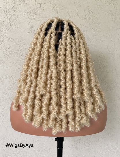 Handmade Full Lace Blonde butterfly locs Wig – Blonde Faux Loc Bob | Glueless Protective Wig