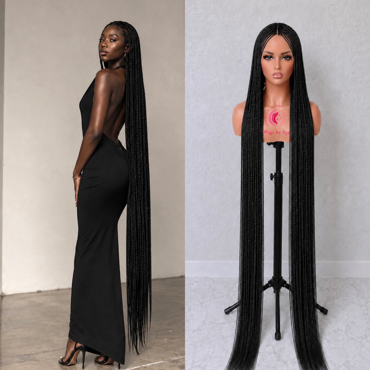 60-in Full Lace Small Knotless  Floor-Length Braided Wig - Fashion Hair Accessory for Daily Wear.