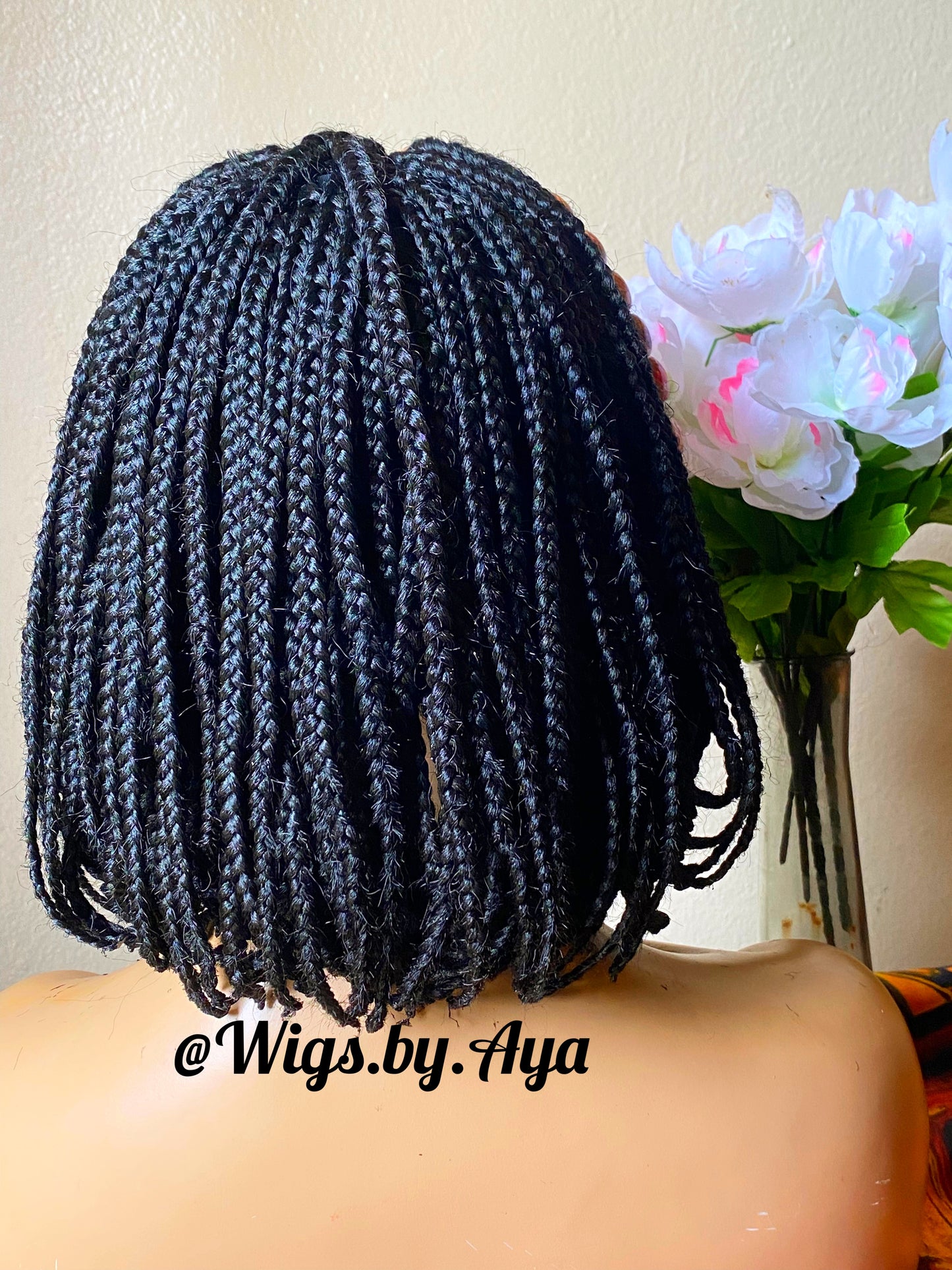 Short Bob box braids braided wig with wooden beads.