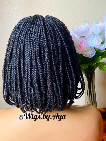 Short Bob box braids braided wig with wooden beads.