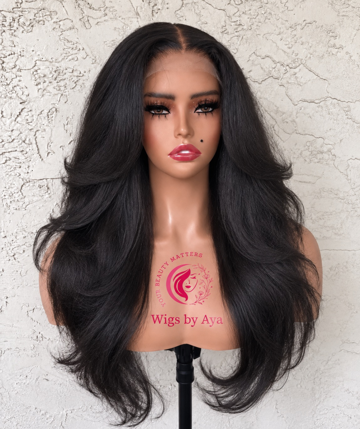 Midnight Muse – Long Layered Kinky straight Human Hair Wig.