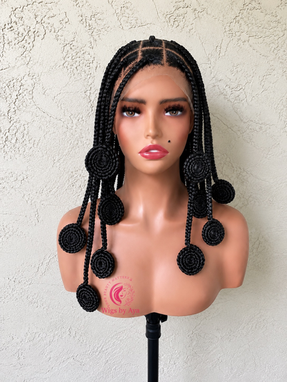 Midnight Rosette Knot Full Lace Human hair Braided  | Handmade Luxury Knotless Braids