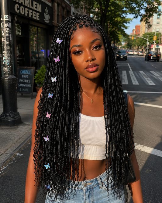 Handmade Full Lace Goddess Faux Loc Wig – Long Black Curly End Locs | Glueless Protective Wig
