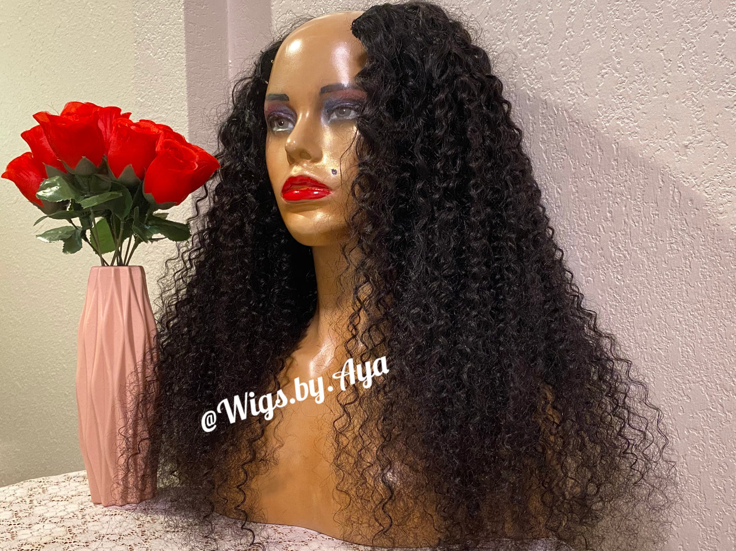 U part Deep wave curly human hair wig.