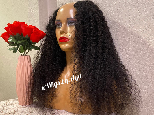 U part Deep wave curly human hair wig.