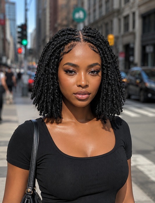 Handmade Full Lace Butterfly Faux Loc Bob Wig – Natural Black Textured Locs | Glueless Protective Style