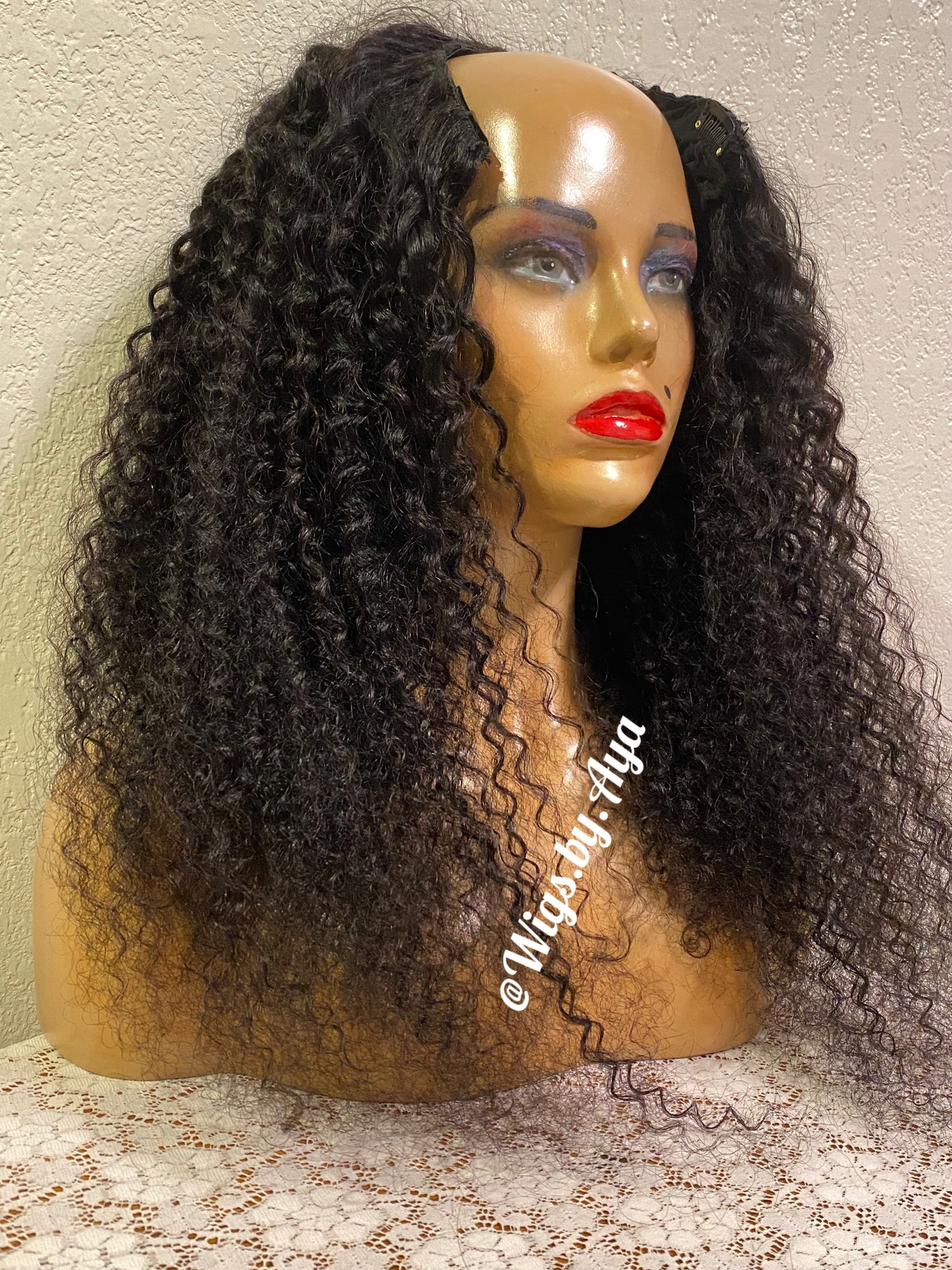 U part Deep wave curly human hair wig.