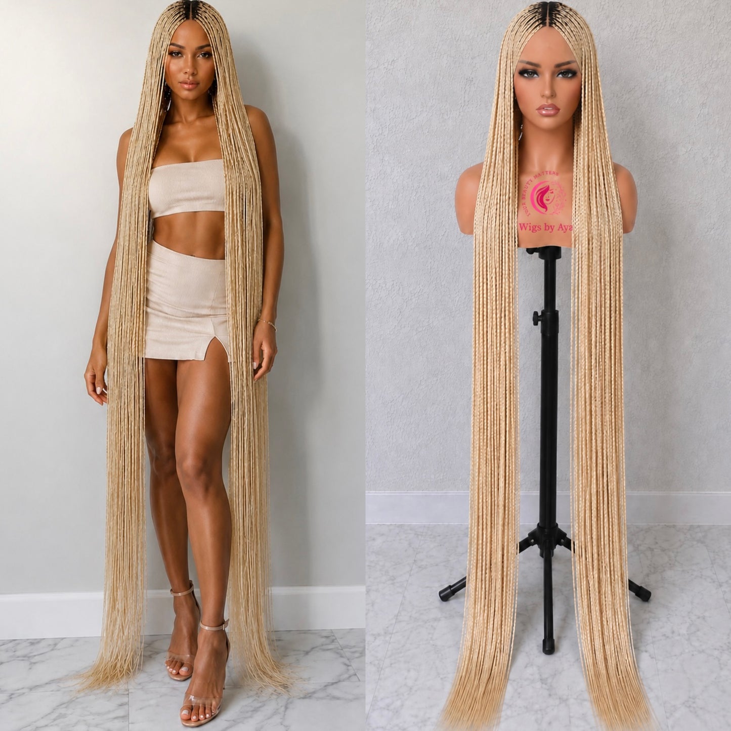 60-in Full Lace Small Knotless  Floor-Length Braided Wig - Fashion Hair Accessory for Daily Wear.
