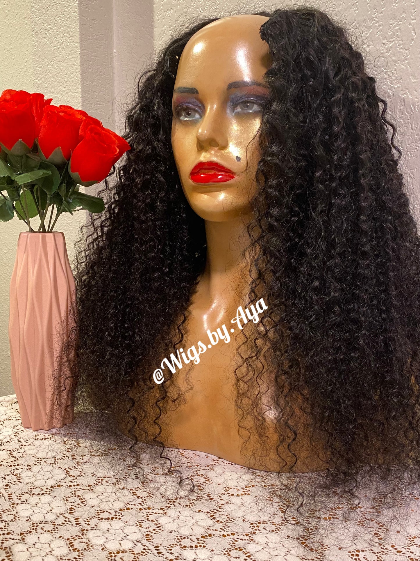 U part Deep wave curly human hair wig.