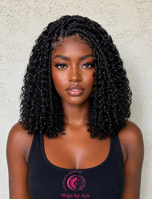 Human Hair Short Bob Boho Braided Wig.