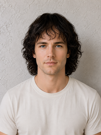 Men’s Human Hair Curly Lace Front Wig - Natural Black, Pre-Plucked Line, Deep Waves, Natural Growth, Anti-Slip Clips, for Daily Wear.
