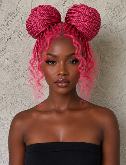 Full Lace Knotless Pink Braided wig. Made with Full Lace Human Hair.