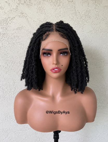 Handmade Full Lace Butterfly Faux Loc Bob Wig – Natural Black Textured Locs | Glueless Protective Style