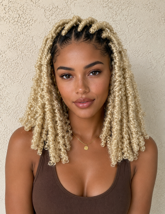 Handmade Full Lace Blonde butterfly locs Wig – Blonde Faux Loc Bob | Glueless Protective Wig