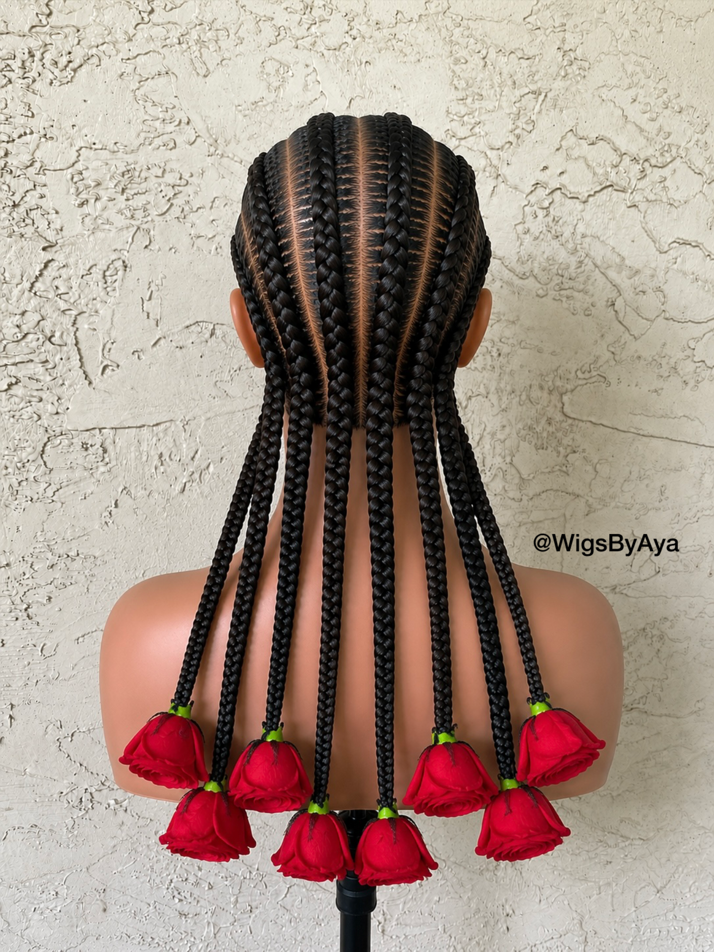 Luxury Handmade Full Lace Rose Braided Wig | Custom Cornrow Braided Wig | Floral Statement Wig