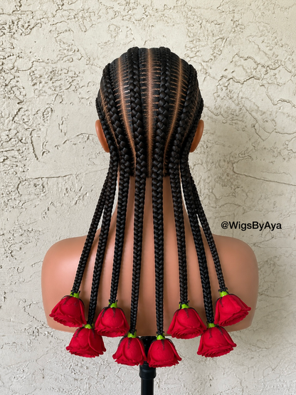 Luxury Handmade Full Lace Rose Braided Wig | Custom Cornrow Braided Wig | Floral Statement Wig