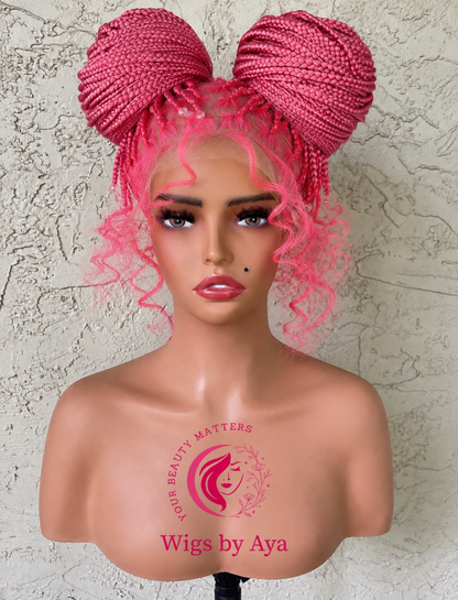 Full Lace Knotless Pink Braided wig. Made with Full Lace Human Hair.