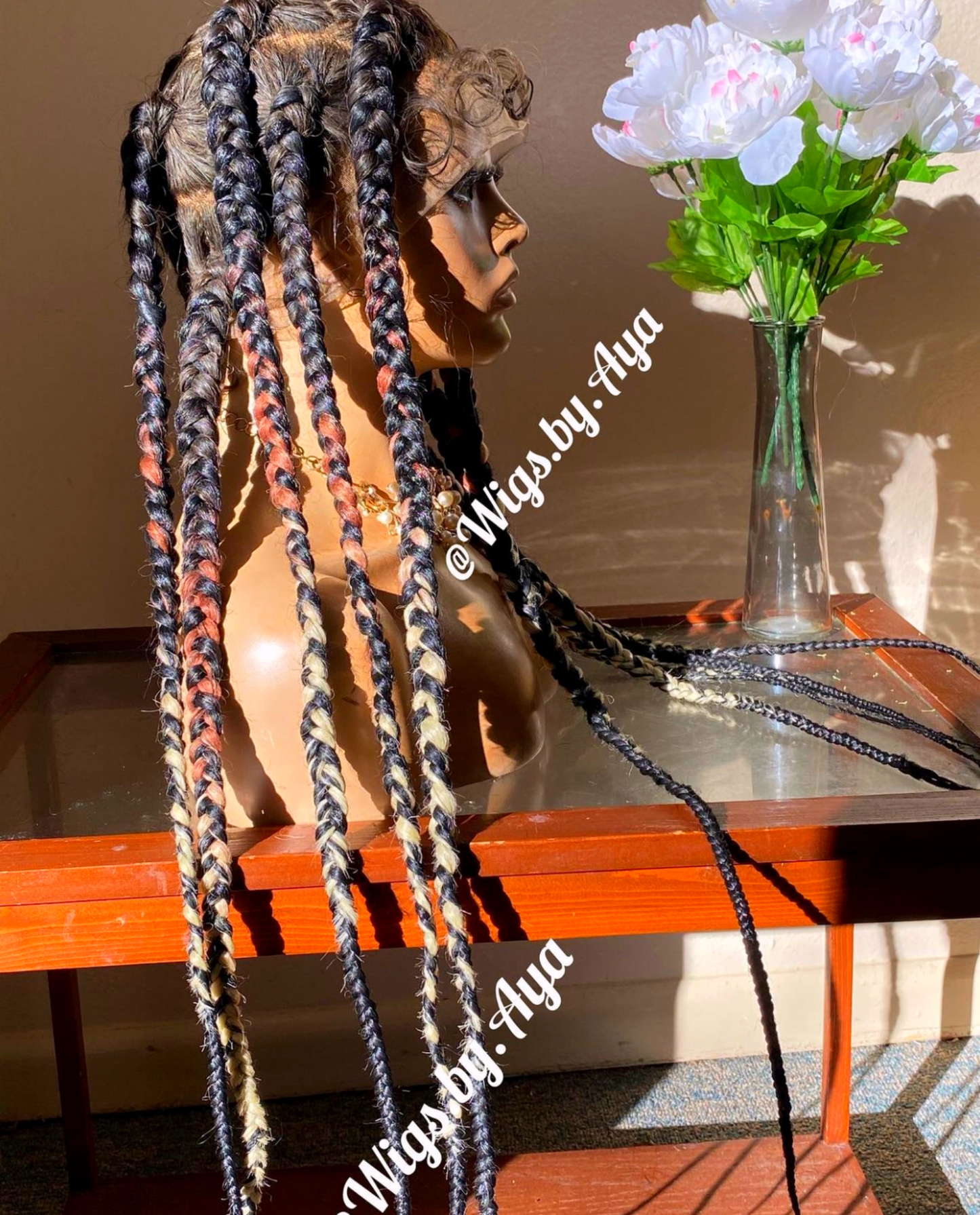 Multicolor Full lace braided wig.