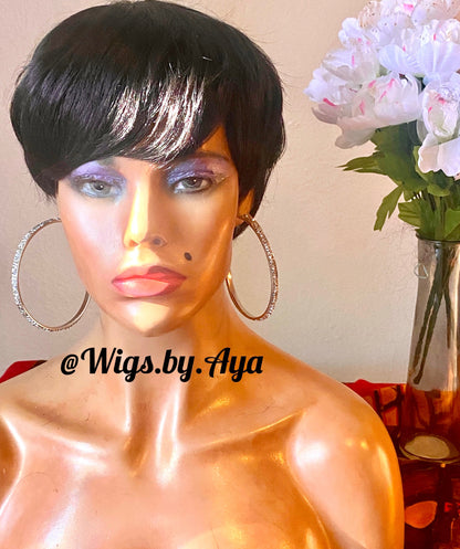 Pixie cut human hair wig.